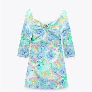 Zara Floral Mini Dress - Blue, Green, Yellow